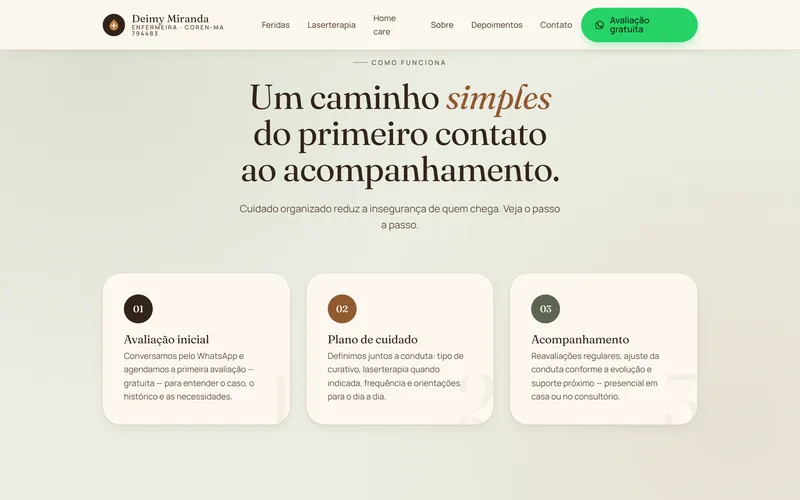Passo a passo em 3 etapas: avaliação inicial, plano de cuidado e acompanhamento.