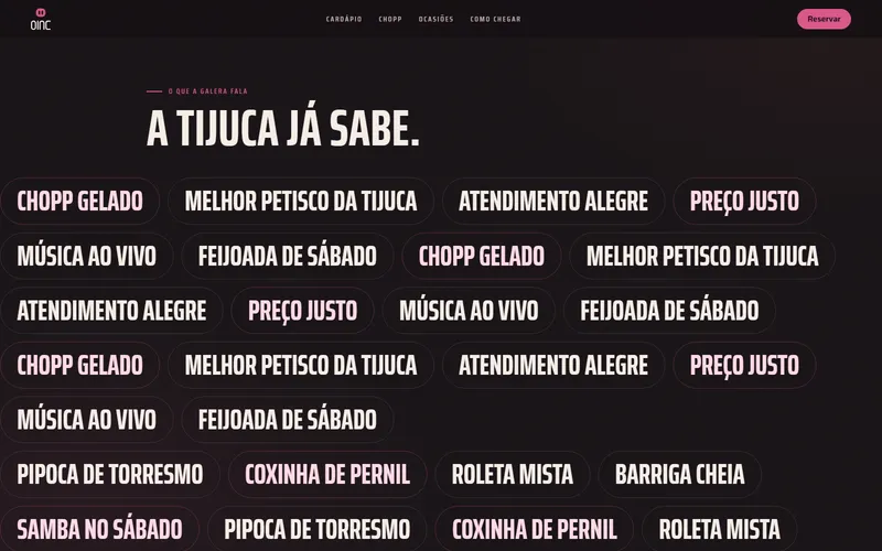 Seção A Tijuca já sabe, com as frases que mais aparecem nas avaliações do bar, como chopp gelado, melhor petisco da Tijuca e feijoada de sábado.