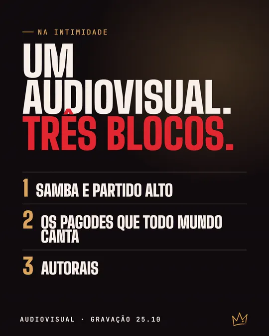 Capa de carrossel com o título Um audiovisual. Três blocos.